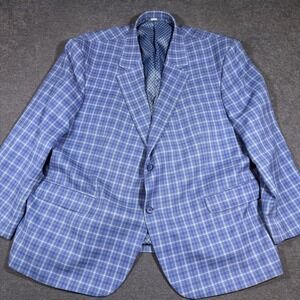 Oak Hill Sport Coat Mens 3XL 54R / 56R Blue Plaid Two Button Blazer Jacket DXL